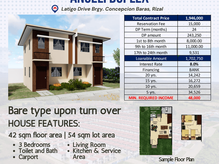 3-bedroom Duplex / Twin House For Sale in Baras Rizal