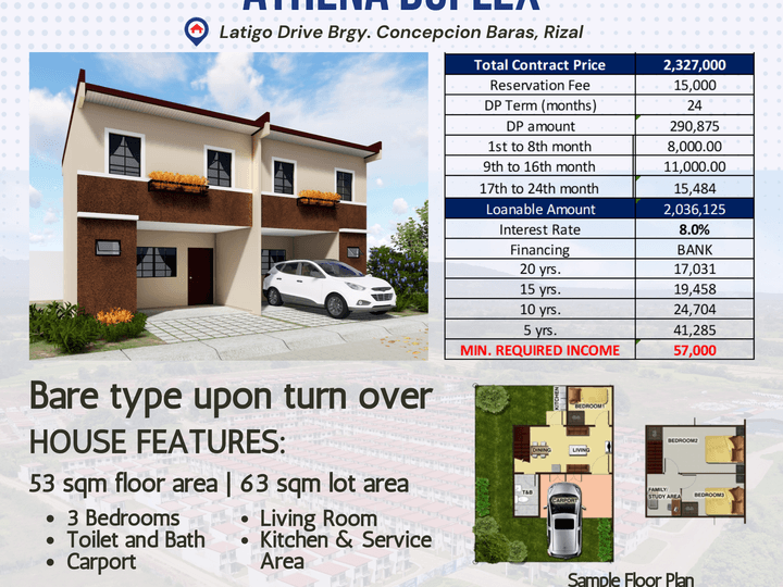 3-bedroom Duplex / Twin House For Sale in Baras Rizal
