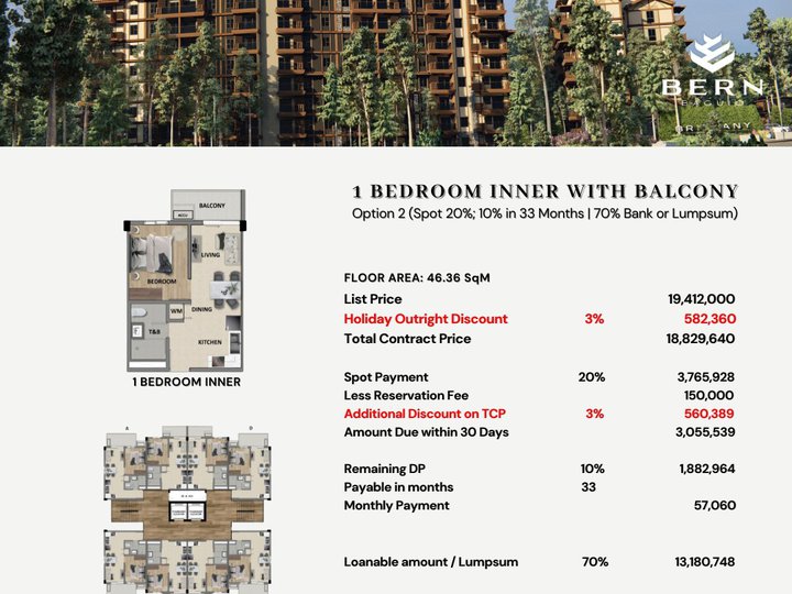 1 Bedroom Inner with Balcony Condominium Unit in Bern Baguio