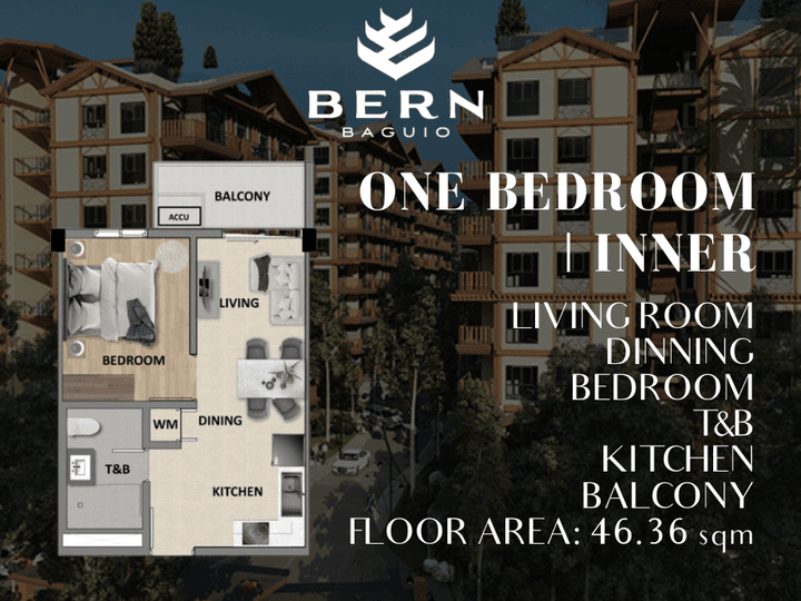46.36 sqm - 1-Bedroom Condo for Sale in Bern Baguio
