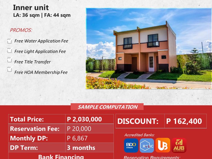 Bettina Inner Unit Townhouse For Sale in Tagum Davao del Norte