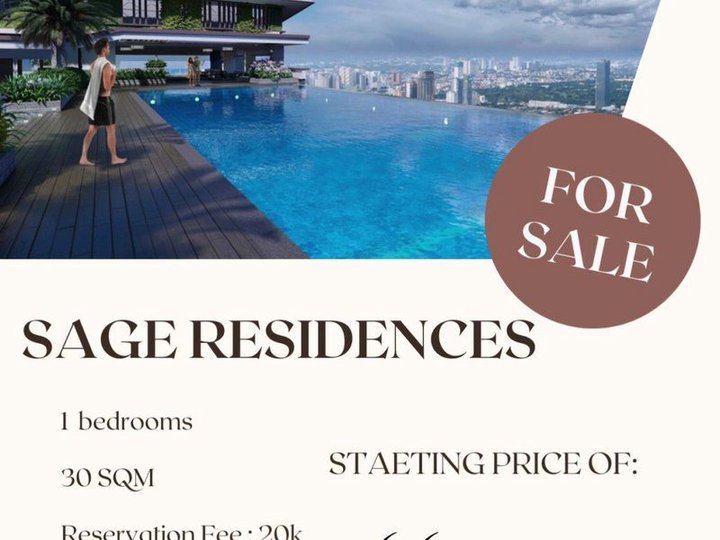 SAGE RESIDENCES 30 sqm 1-bedroom For Sale in Mandaluyong Metro Manila