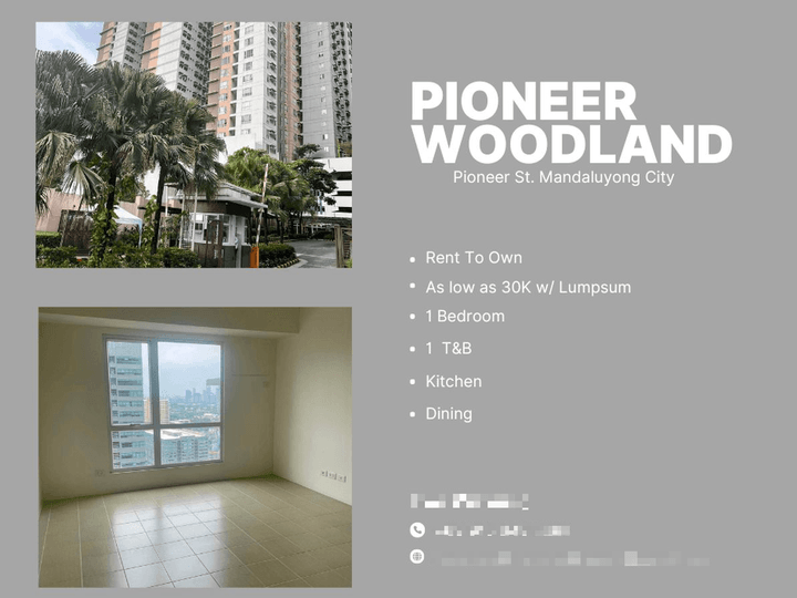 Studio Condo in Pioneer Woodland Rent To Own as low 15k Month w/ Lumpsum