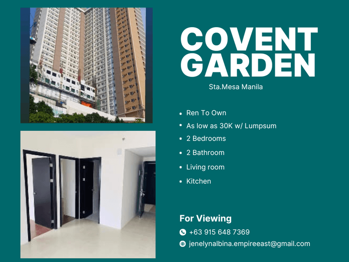 For Sale Condominium in Covent Garden in Sta. Mesa 2 Bedroom Rent To Own