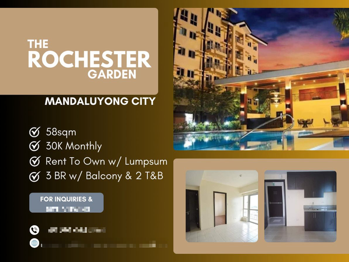 58.00 sqm 3-bedroom Condo For Sale Pasig Metro Manila near BGC &N Airport