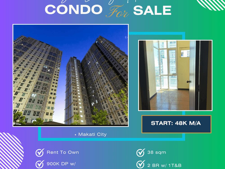 38.00 sqm 2 BR Condo For Sale in Bel Air Makati Rent To Own as low as 40K Monthly