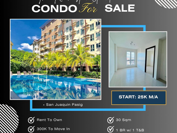 30.00 sqm 1 BR Condo For Sale in Pasig Rent To Own as low as 25K Monthly