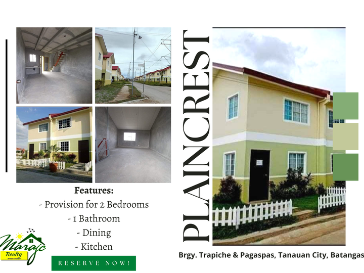 Pre-selling 2-bedroom Townhouse For Sale thru Pag-IBIG in Tanauan
