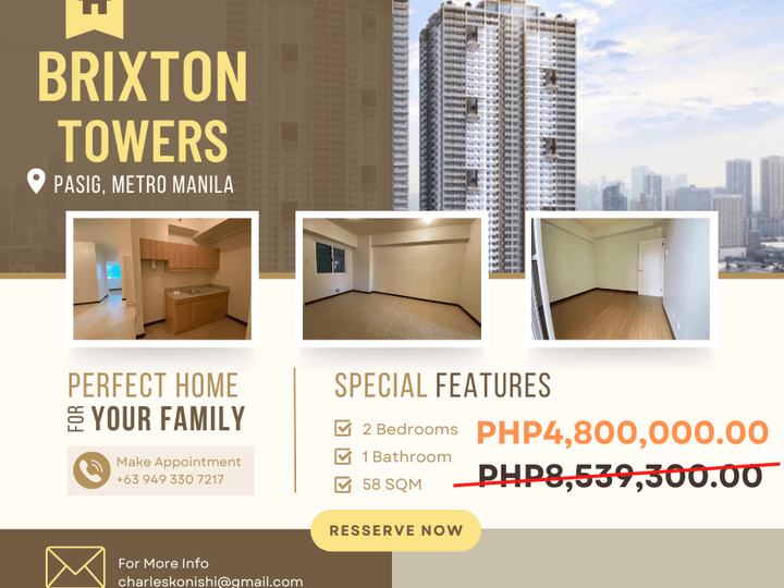 RFO 56.00 sqm 2-bedroom Condo For Sale in Pasig Metro Manila