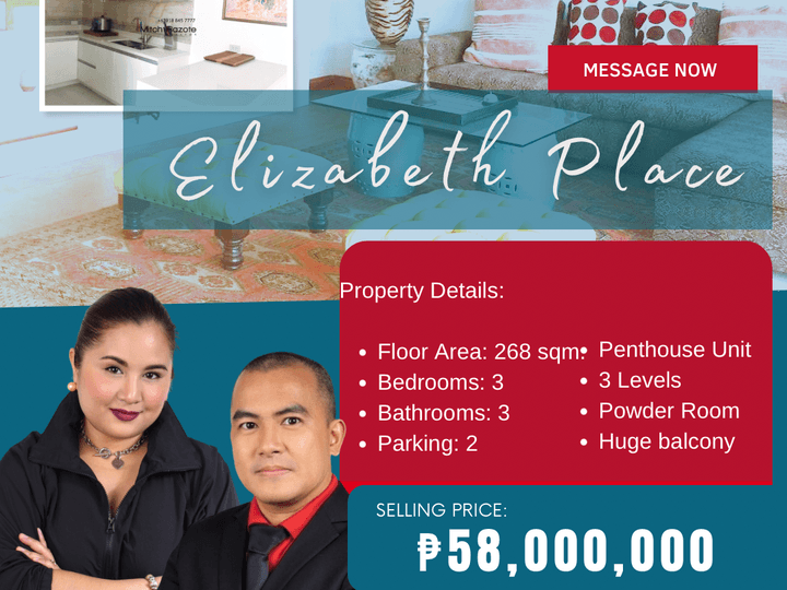 268 sqm. 3-Bedroom Penthouse Unit For Salle at Elizabeth Place Makati