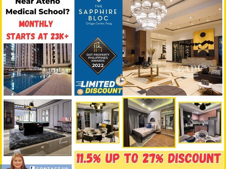 Near Ateneo Medical School Low Monthly Pre-selling condo for sale at The Sapphire Bloc in Ortigas