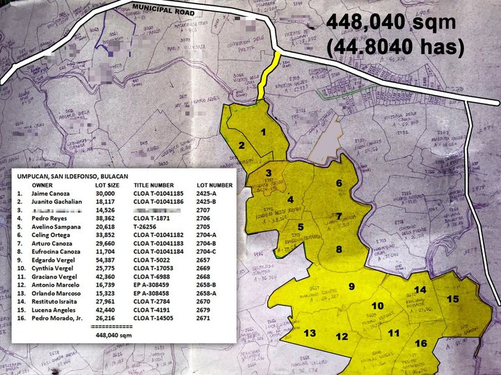 44.8 hectares Farm Lot For Sale in San Ildefonso, Brgy. Umpucan