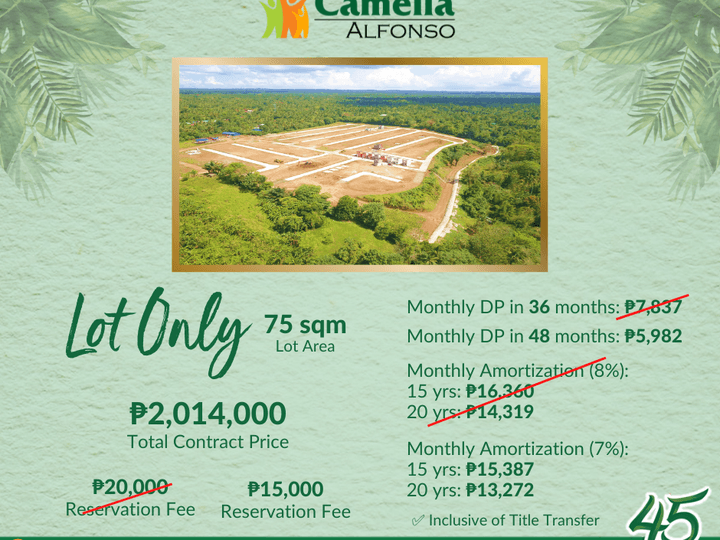 75 sqm Residential Lot For Sale in Alfonso Cavite: 48 Months DP