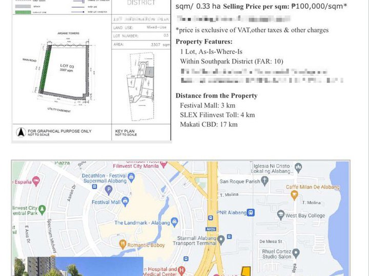 3,307 sqm Commercial Lot For Sale by Ayala Land in South Park Disctrict Alabang Muntinlupa
