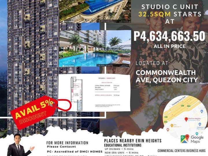 32.50 sqm 1-bedroom Condo For Sale in Tandang Sora Quezon City / QC