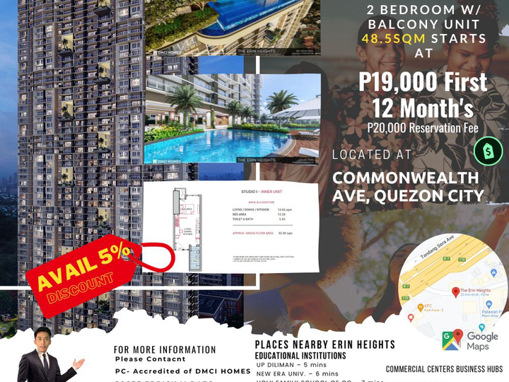 48.50 sqm 2-bedroom Condo For Sale in Commonwealth Quezon City / QC