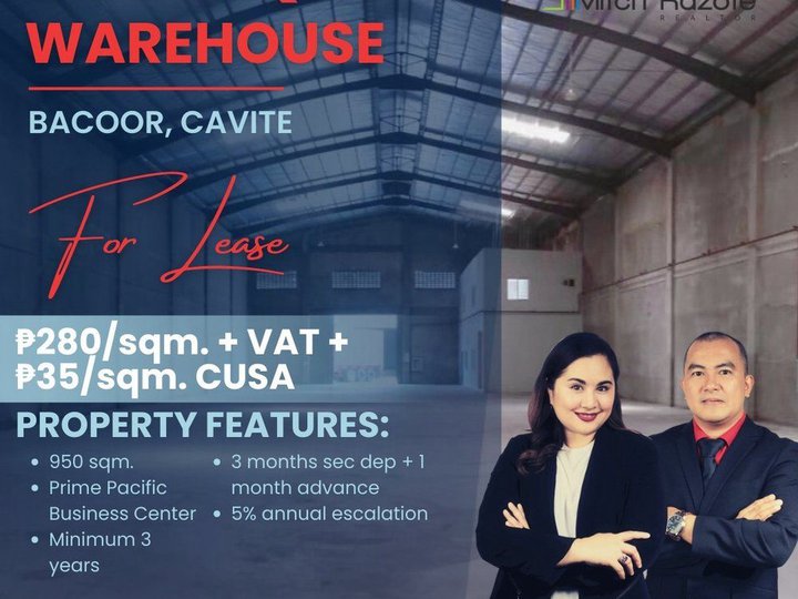 950 sqm. Warehouse For Lease in Prime Pacific Business Center, Bacoor, Cavite