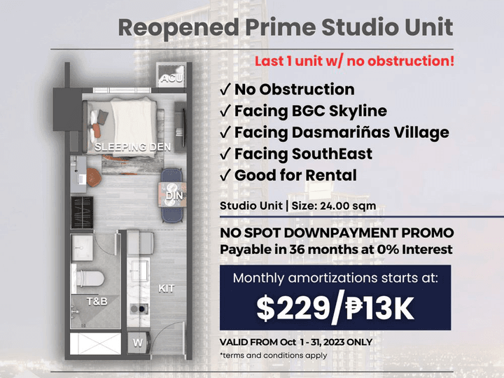 Pre Selling Studio Unit in Makati | No obstructions