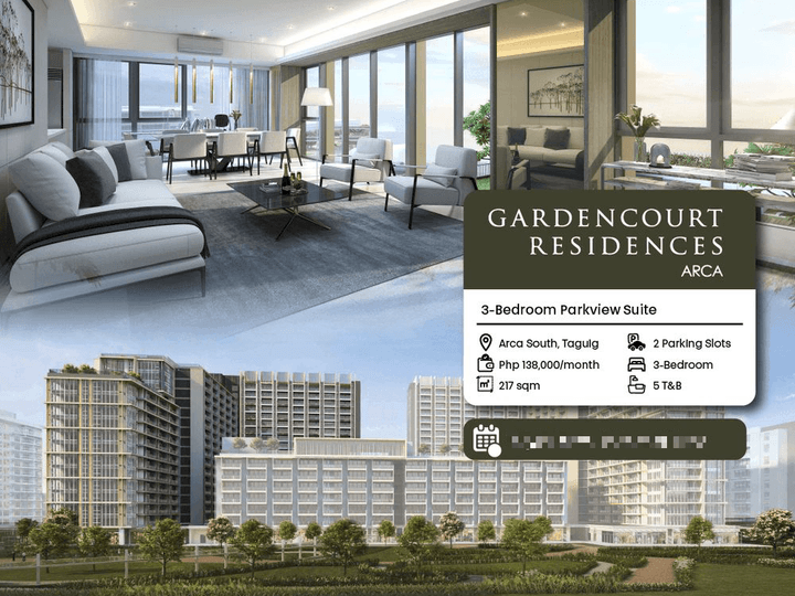 217 sqm 3-bedroom Residential Condo For Sale in Gardencourt Residences, Arca South Taguig