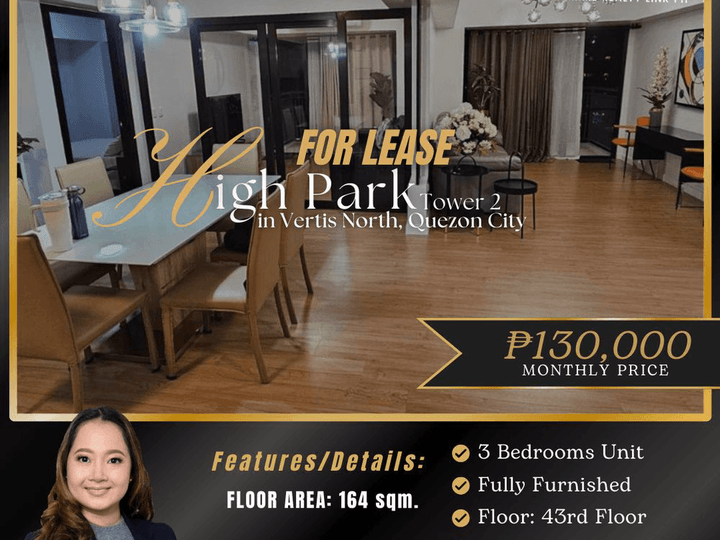 3BR Combined Units in High Park Tower 1, Quezon City for Rent