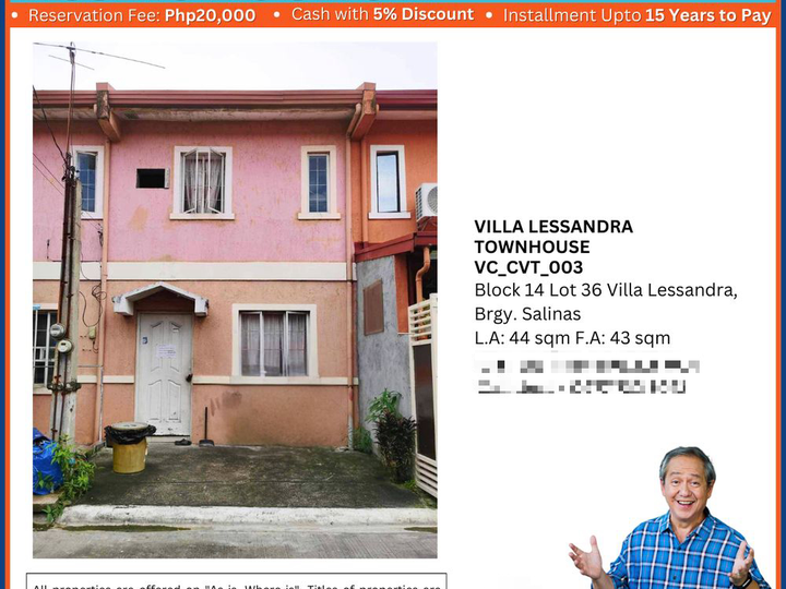 TOWNHOUSE FOR AUCTION AT VILLA LESSANDRA BACOOR, CAVITE