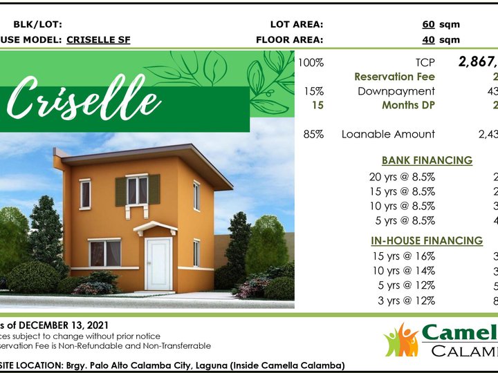 Camella 2 bedroom house and lot