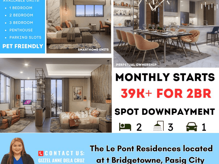 Pet Friendly 2Bedroom 2BR condo with balcony for sale in Bridgetowne Pasig at The Le Pont Residences