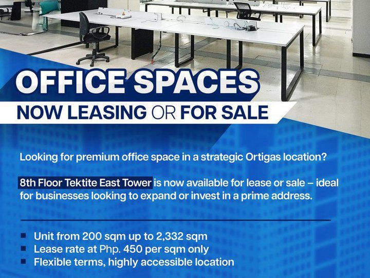 Office Spaces For Sale or Lease in Tektite Ortigas Pasig City
