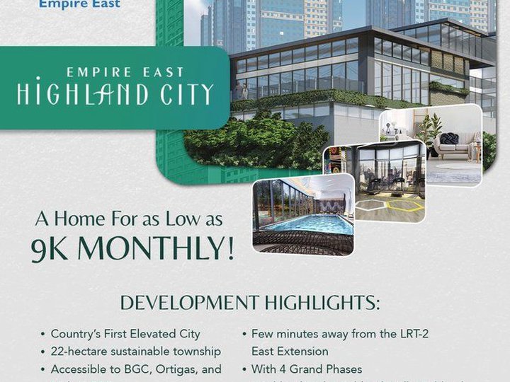 Property Investment at Empire East Highland for as low as P9,000 month