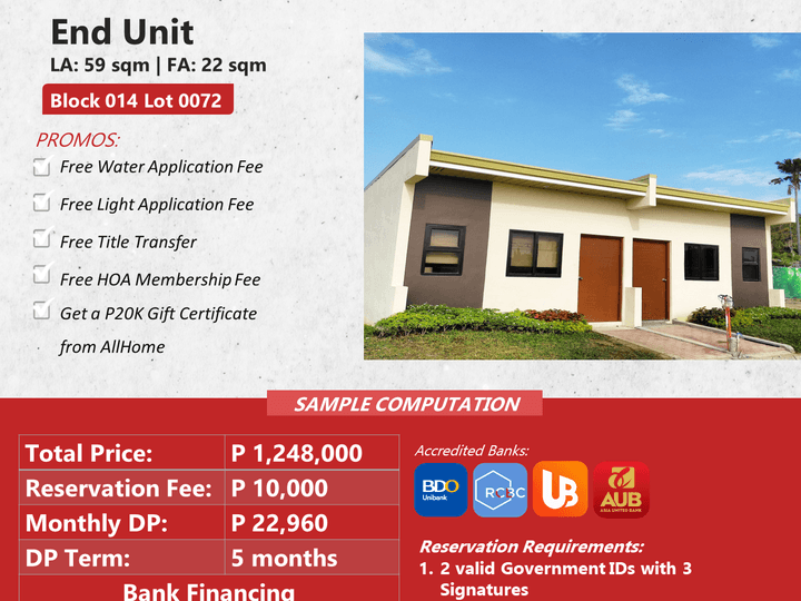 End Unit with 1-bedroom Rowhouse For Sale in Tagum Davao del Norte