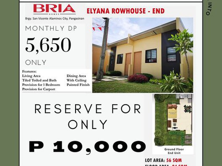 Affordable Elyana End Unit- Rowhouse in Alaminos Pangasinan