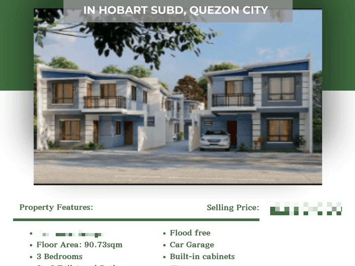 Pre- Selling SINGLE ATTACHED UNIT FOR SALE in the heart of Hobart Subdivision, Quezon City!