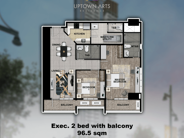 Uptown Arts Executive 2 BR with balcony Preselling Bgc condo for sale