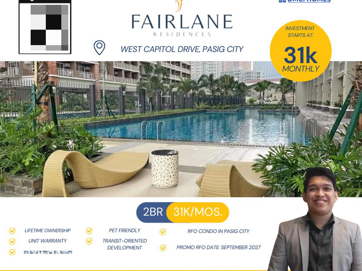 FAIRLANE RESIDENCES by DMCI Homes: 2-bedroom Residential Condo For Sale in Kapitolyo Pasig