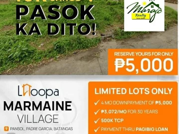 Lot for sale under pag ibig financing with TCP of 500k, 120 sqm.lot