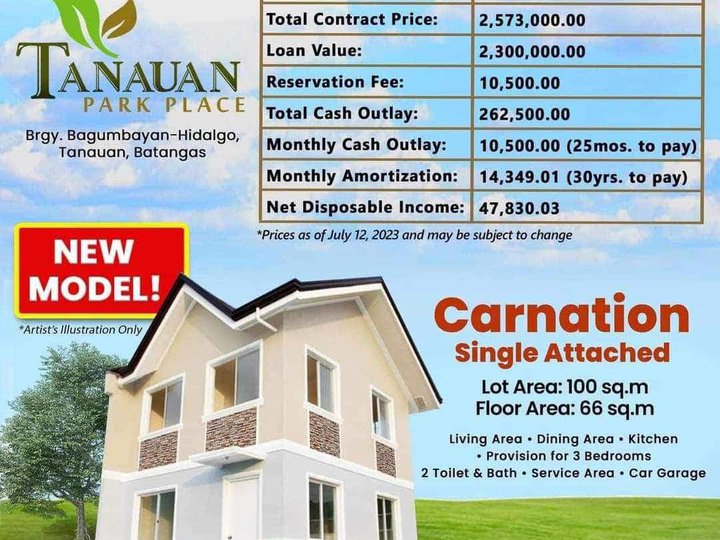 Pre-selling 3-bedroom Single Attached House For Sale in Tanauan