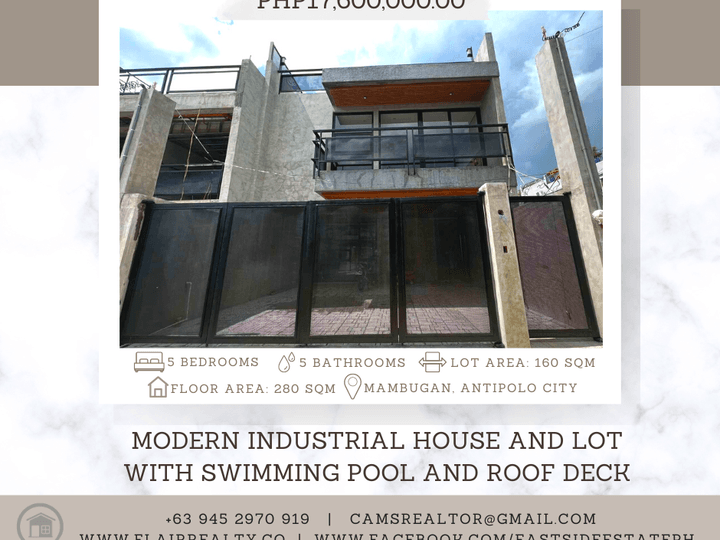 Modern Industrial House and Lot with lounge pool and roof deck