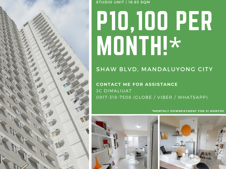 P10100 Monthly DP Studio Unit FOR SALE in Mandaluyong along Shaw Blvd