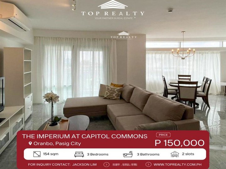 154.00 sqm 3-bedroom Condo For Rent in Kapitolyo Pasig Metro Manila
