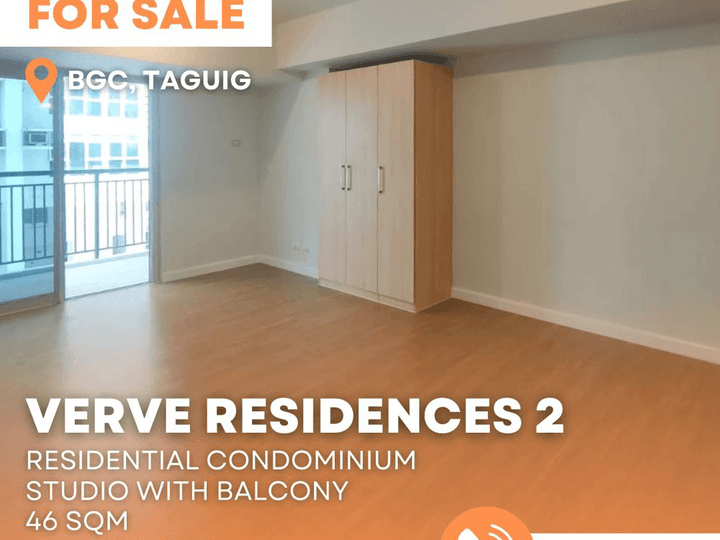 Verve Residences T2 - 46 SQM Studio Unit with Balcony For Sale in BGC