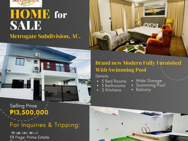 BRAND NEW CORNER LOT FULLY FURNISHED TWO STOREY HOUSE AND LOT IN METROGATE ANGELES CITY, PAMPANGA.