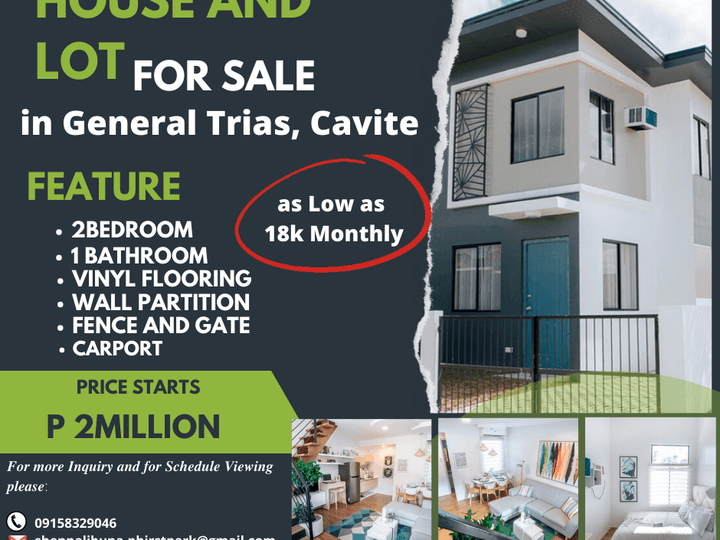 OWN YOUR FIRST HOUSE AND LOT IN GENERAL TRIAS AS LOW AS 18K MONTLY