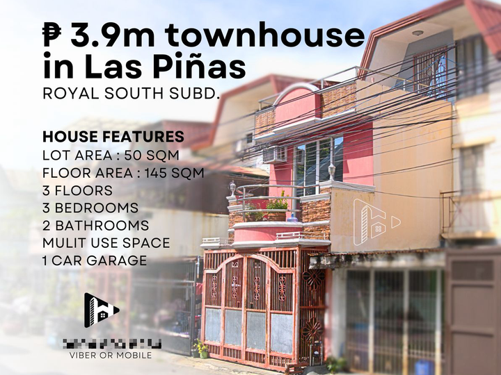 3 Floor Townhouse for sale in Royal South Subdivision, Las Pinas city Metro Manila