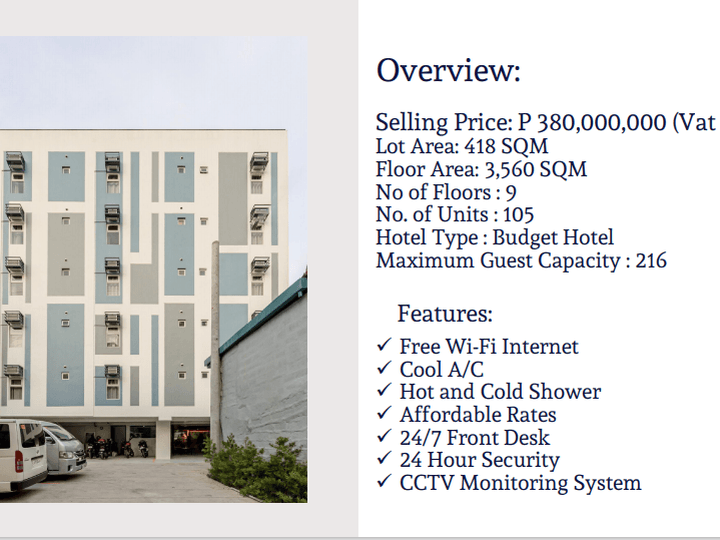 Budget Hotel for sale