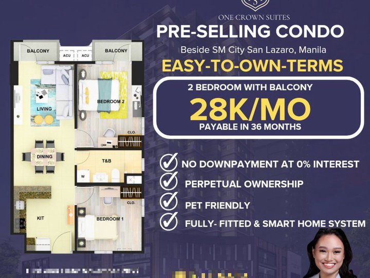 Megaworld One Crown Suites Two Bedroom with Balcony 58-60 Sqm Preselling Condo