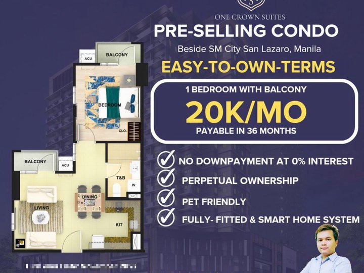 Own a 1-Bedroom Condo with Balcony for only 20K/month!