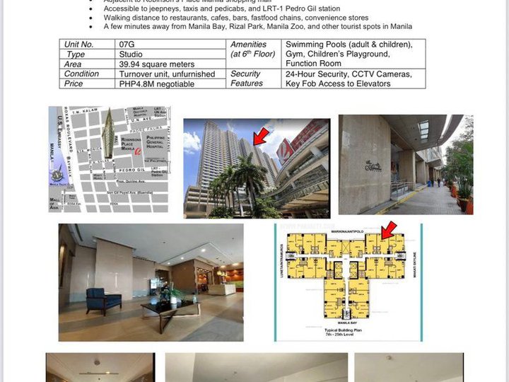 Studio unit 36.94 sqm unfurnished condo at Two Adriatico Place