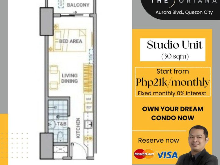 30.00sqm The Oriana Studio Type Pre-selling condo for sale in Quezon City