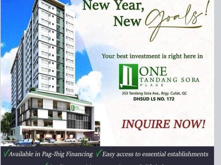 1 Bedroom 38.96 sqm For Sale in One Tandang Sora Place , Quezon City