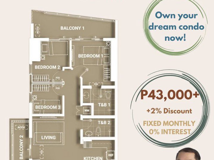 Residential Condo 85.50sqm 3 Bedroom Condo in Quezon City One Delta Terraces